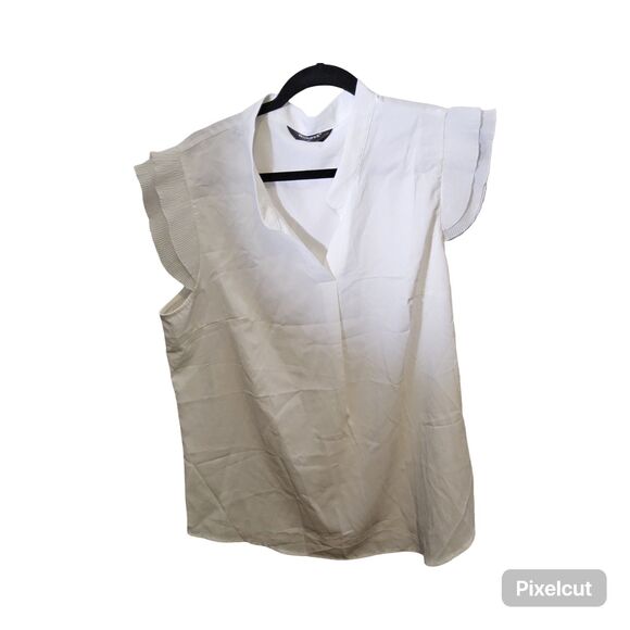 NWOT Size Size XL Allegra K V Neck Ruffle Cap Sleeves Solid White Top - Picture 3 of 11